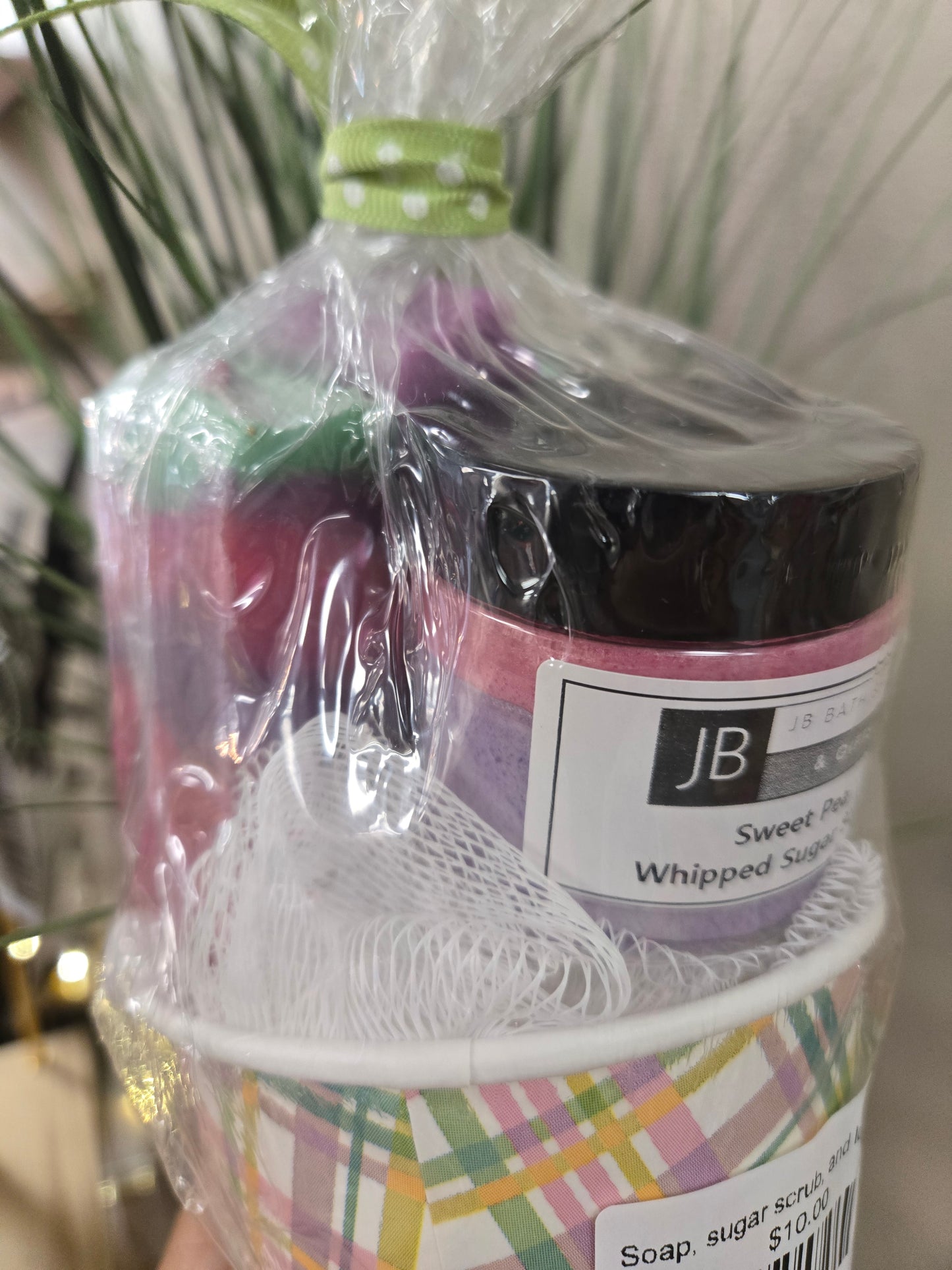 Soap, sugar scrub, and loofa set