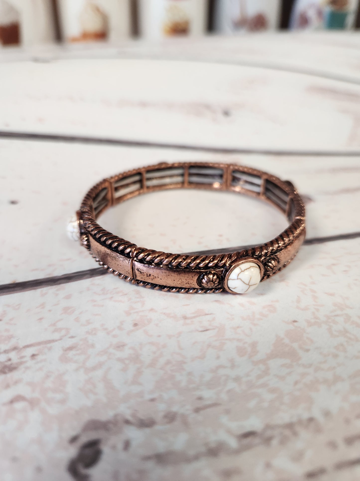 Howlite and Coppertone Stretch Bracelet
