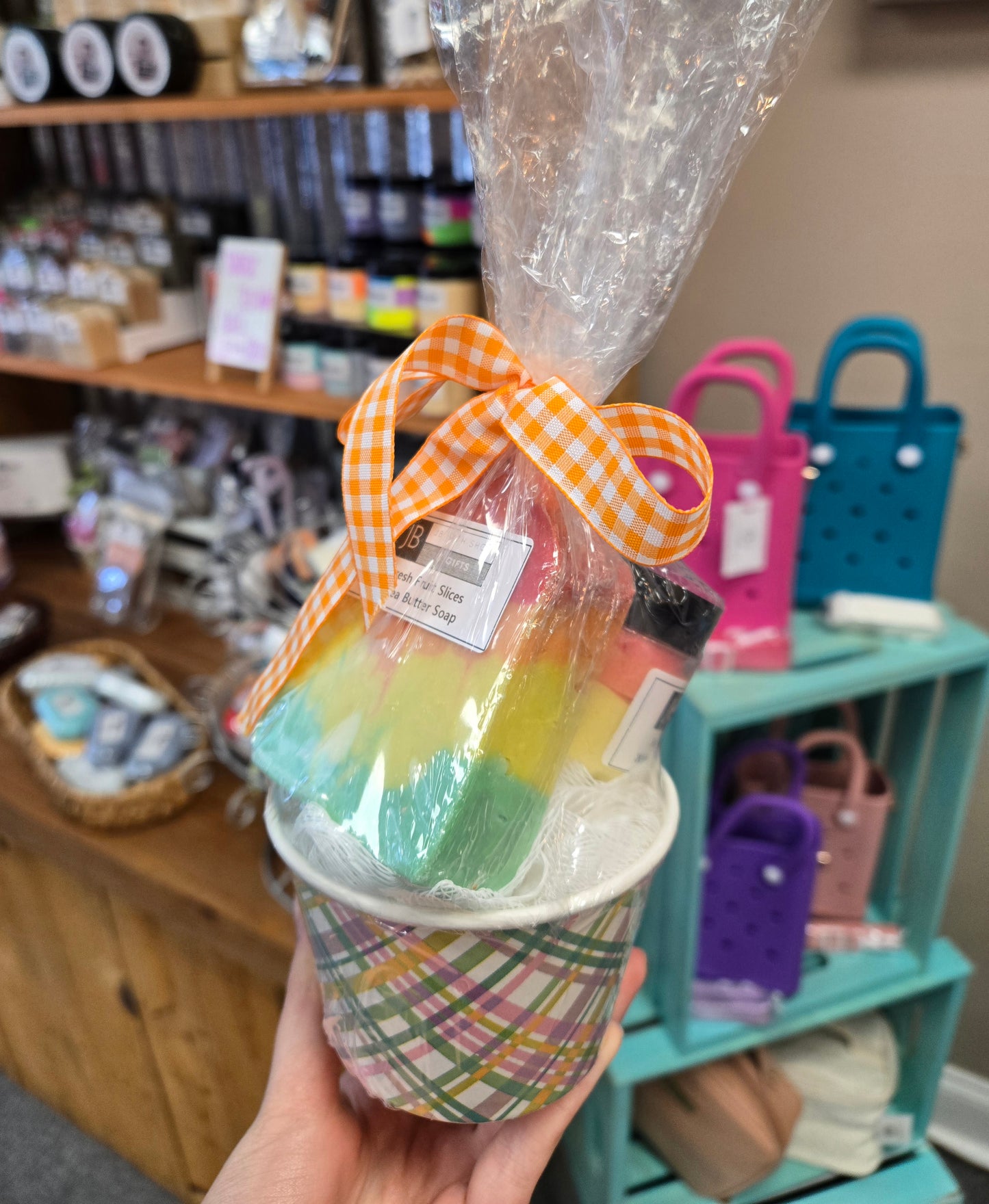 Soap, sugar scrub, and loofa set