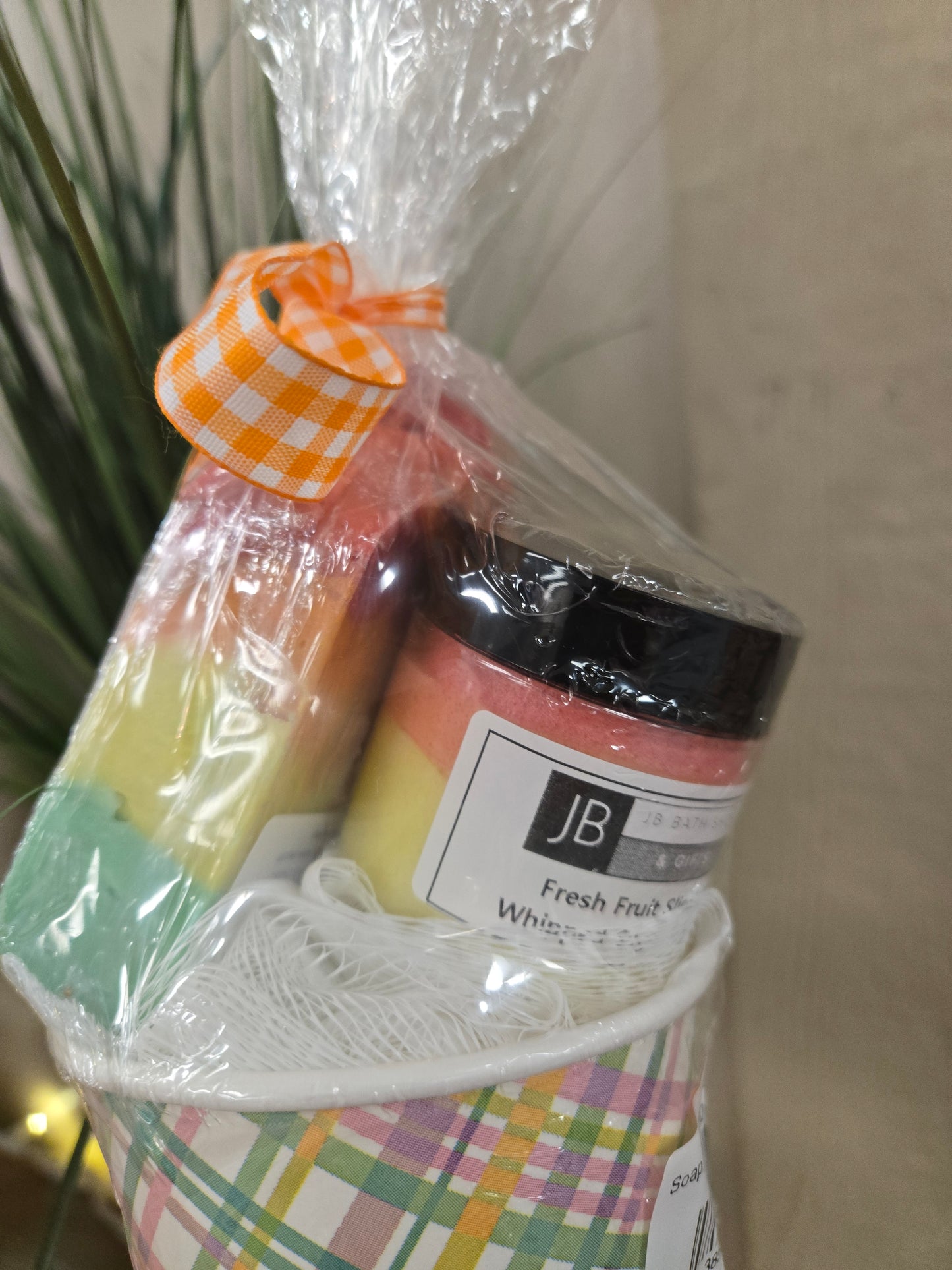 Soap, sugar scrub, and loofa set