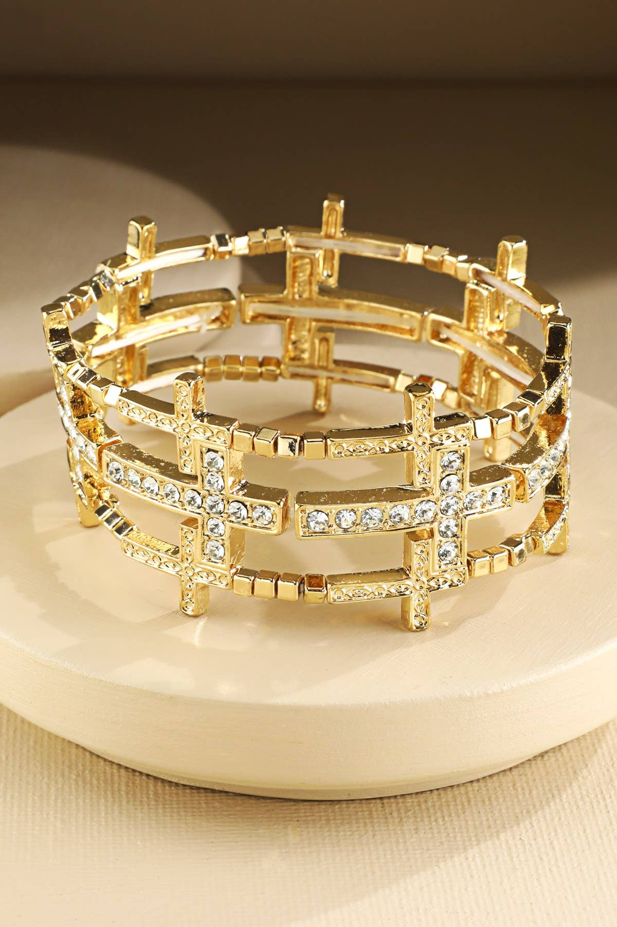 Metal Crystal Cross Stretch Bracelet