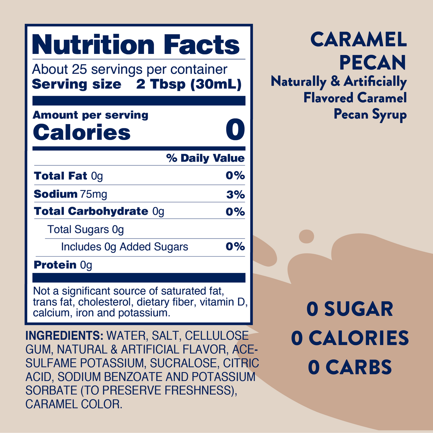 Sugar Free Caramel Pecan Skinny Syrup, Zero Calorie