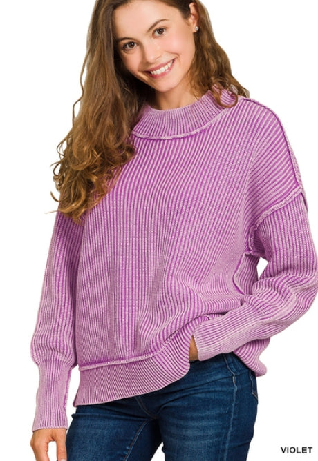 Washed Side Slit Oversized Sweater