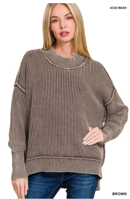 Washed Side Slit Oversized Sweater