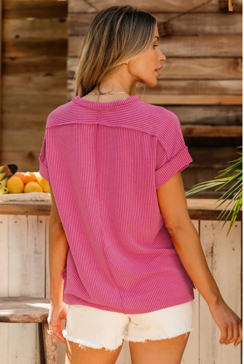 Textured Knit with Exposed Seams Top