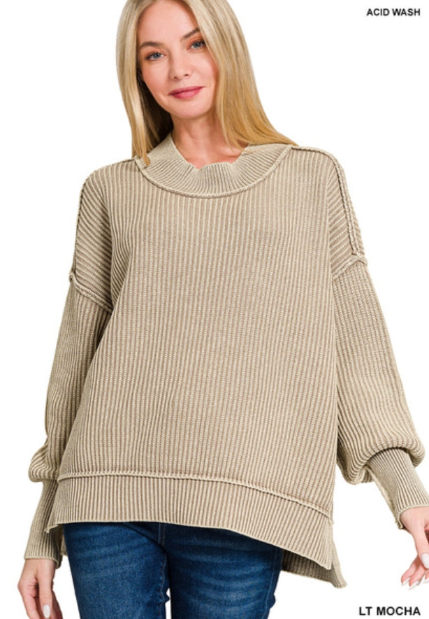 Washed Side Slit Oversized Sweater