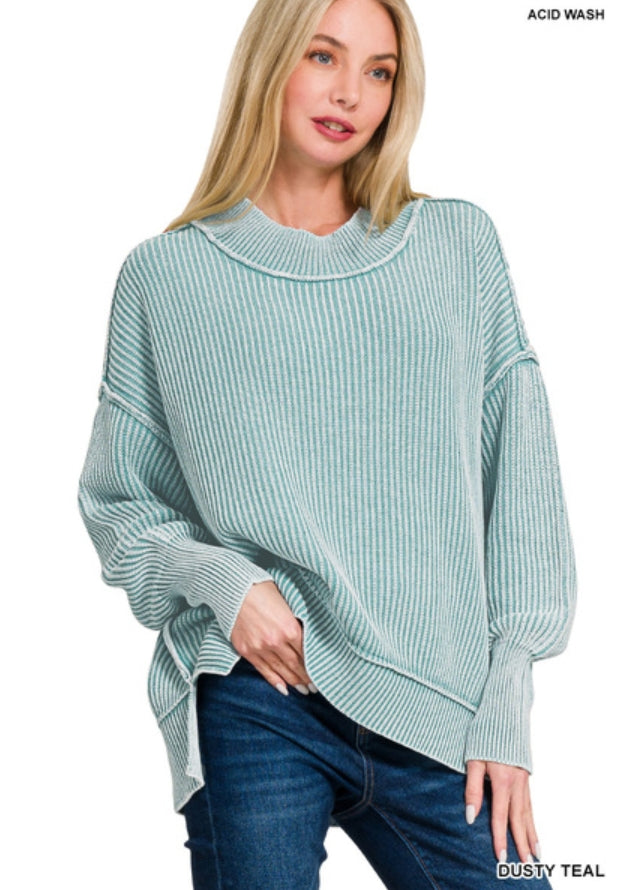 Washed Side Slit Oversized Sweater