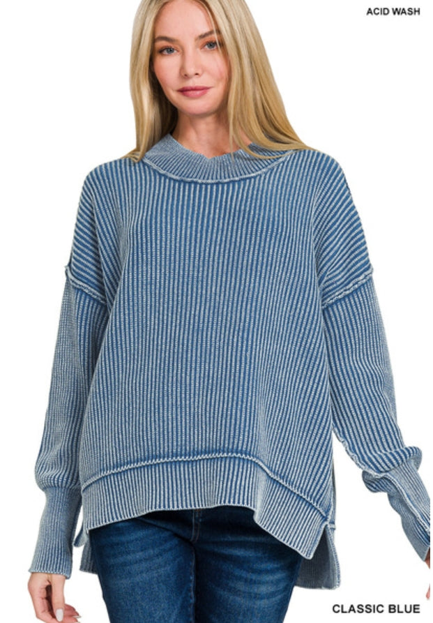 Washed Side Slit Oversized Sweater