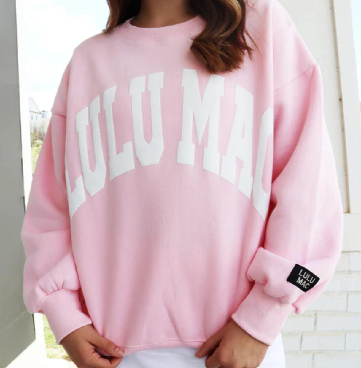 LuLu Mac Sweatshirt - Light Pink with White Puff