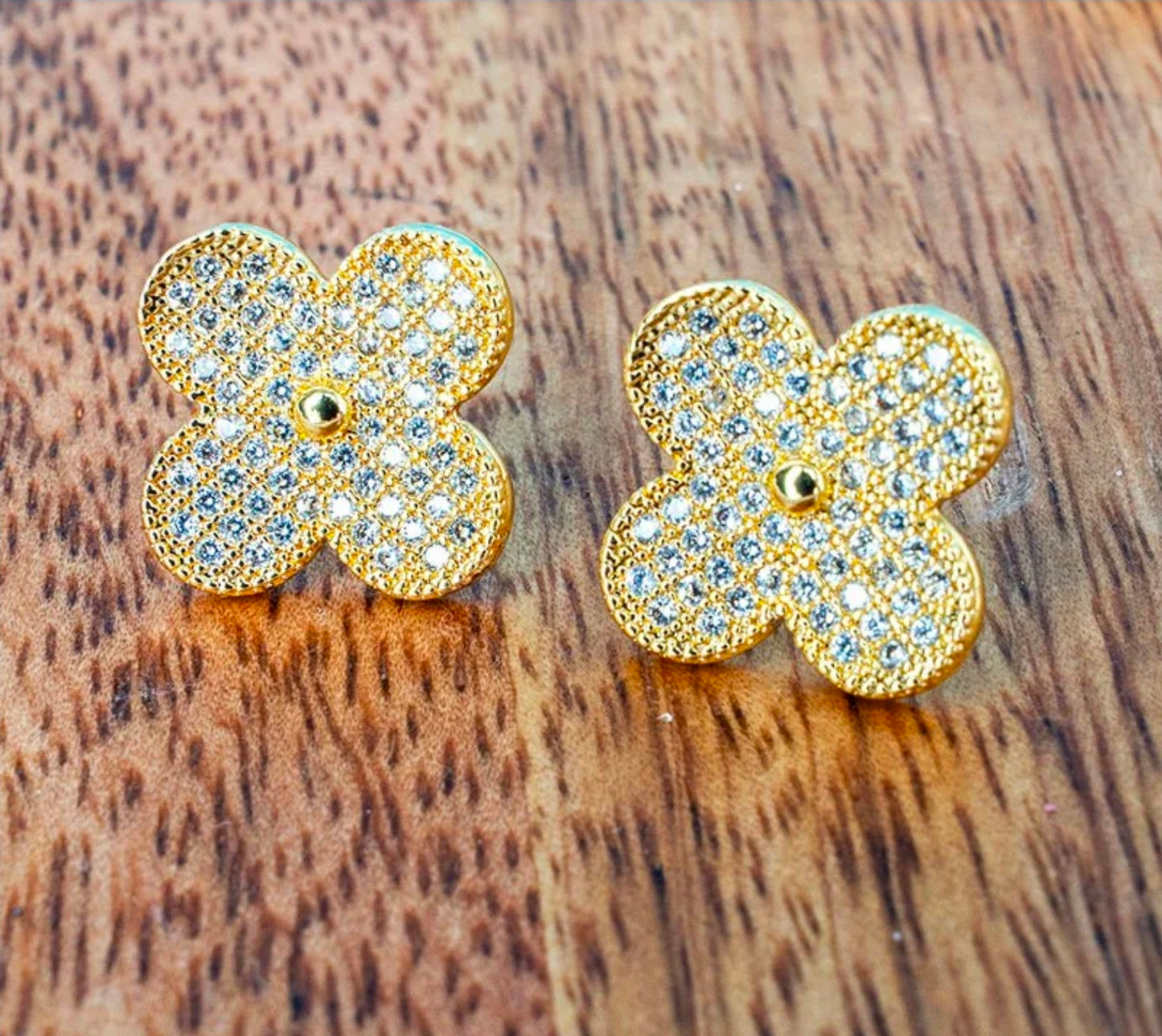 Shiny Luxe Crystal & Clover Goldtone Earrings