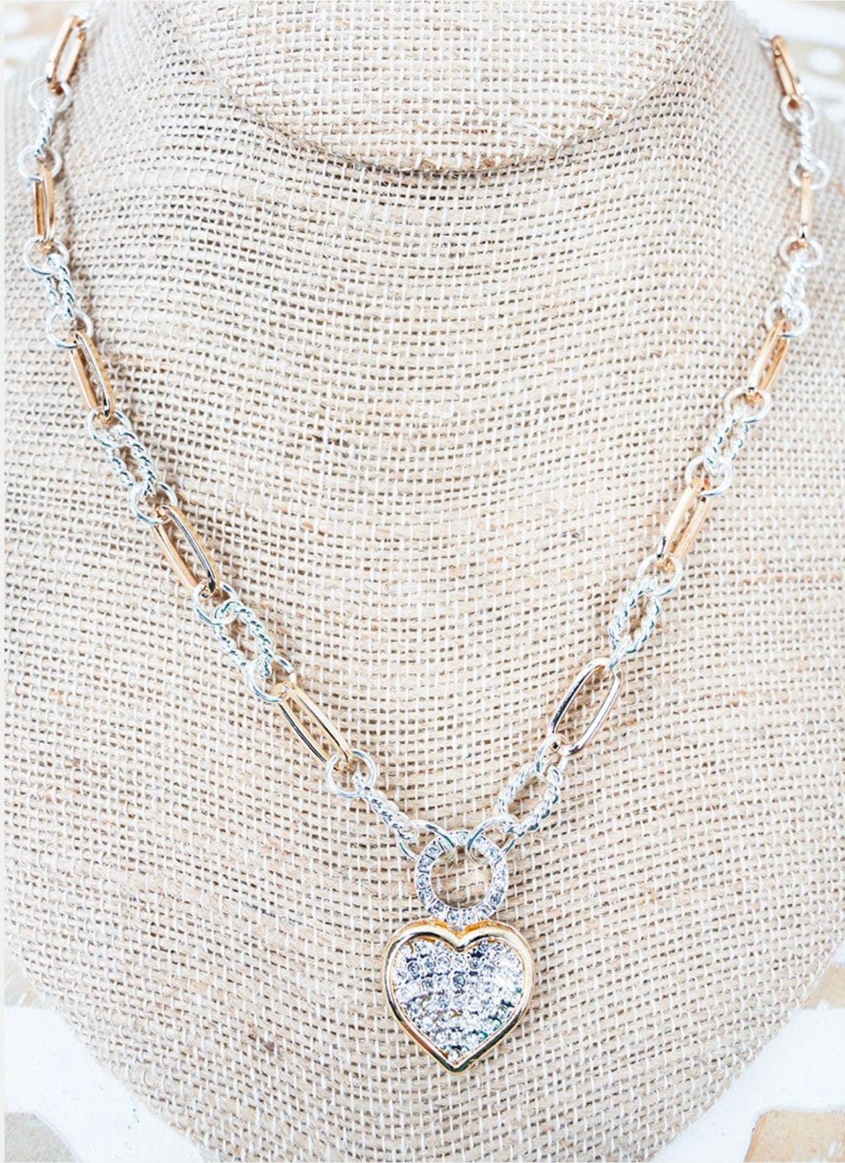 Love Light Crystal Heart Two-Tone Necklace