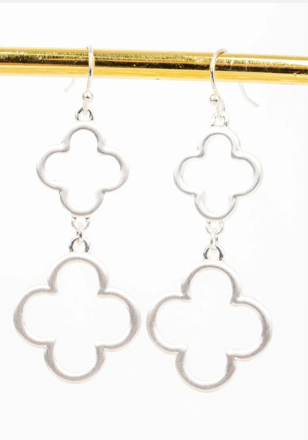 Uptown Charm Matte Silvertone Double Clover Earrings