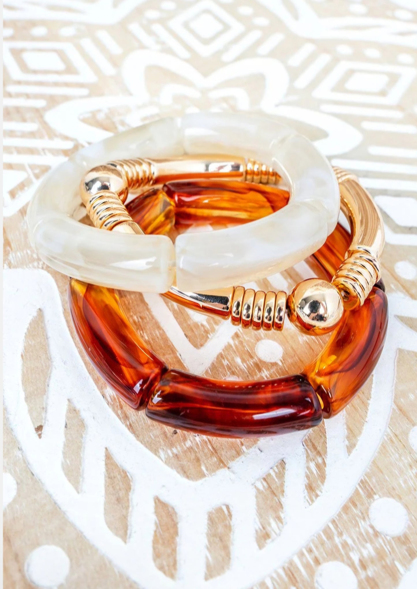 Beige and Brown Sheer Confidence Goldtone Bracelet Set