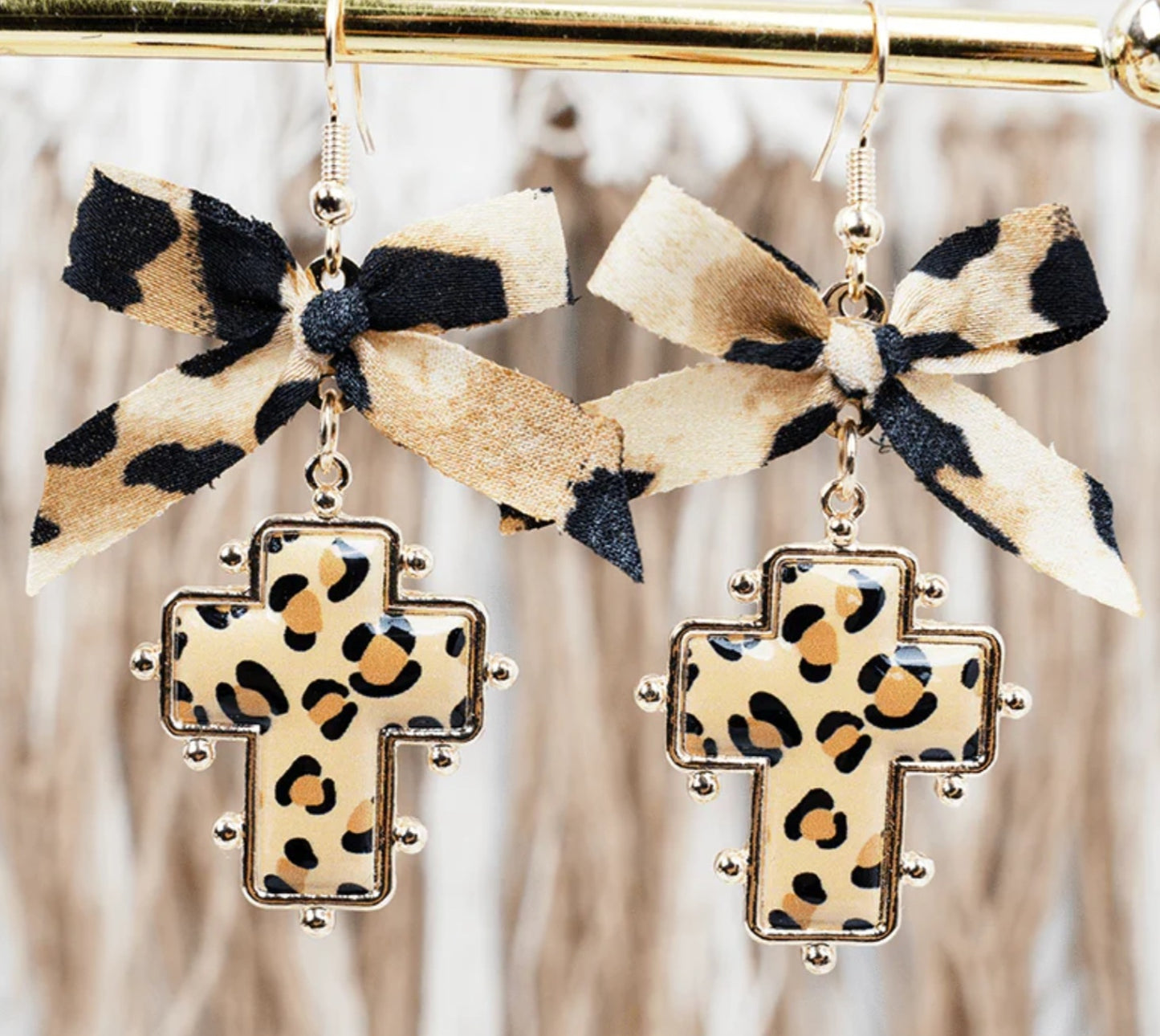 Shiny Luxe Lila Leopard Cross Goldtone Earrings