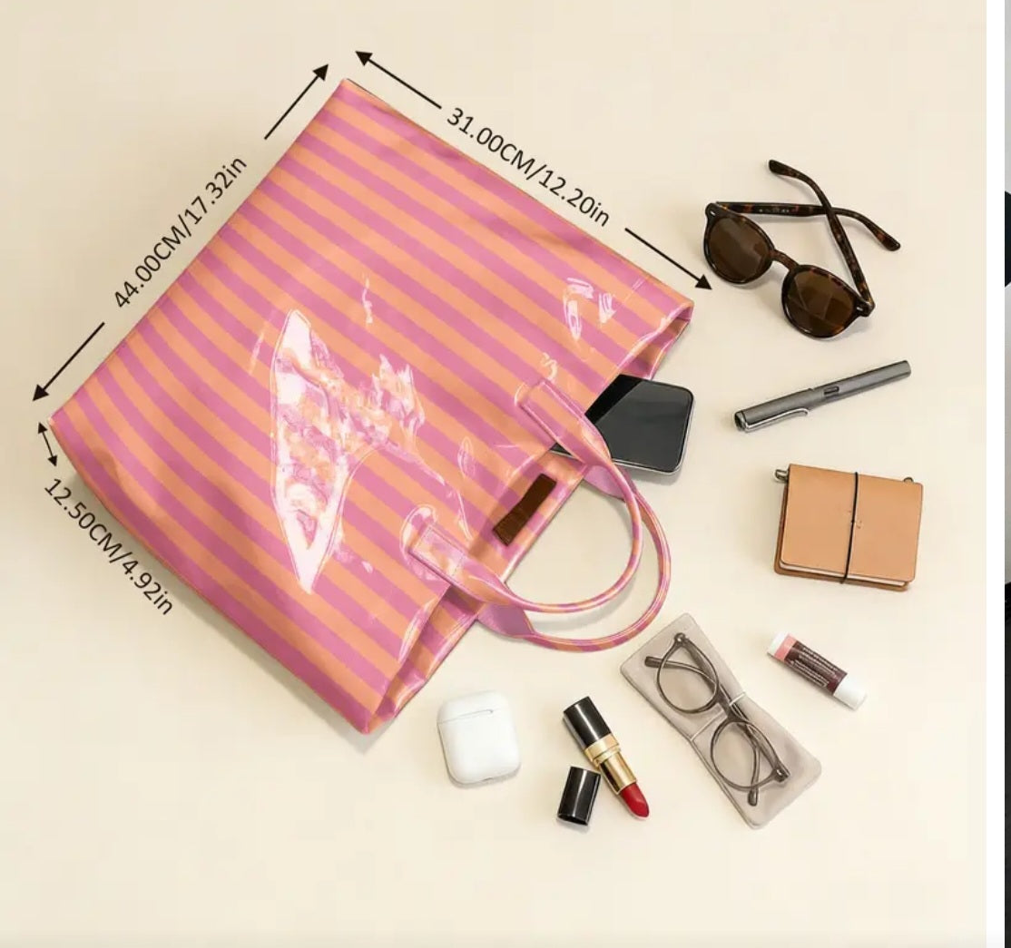 Vinyl striped tote bag