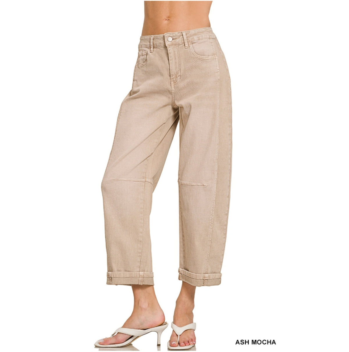 Barrel-Leg Cropped Color Denim Pants
