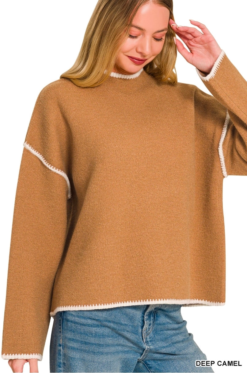 Stitch detailed mock neck sweater