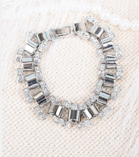 Crystal Avenue Linked In Style Silvertone Bracelet