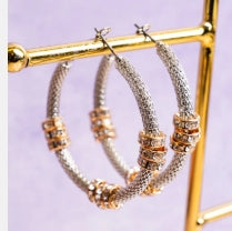 Silvertone Crystal Mesh Hoop Earrings