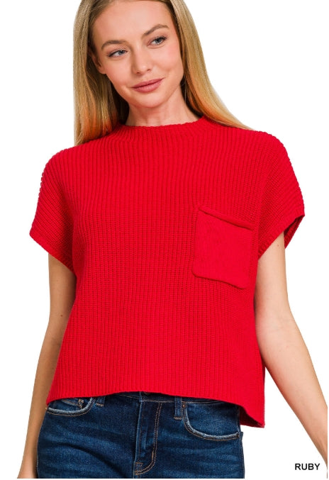 Mock neck short sleeve cropped sweater