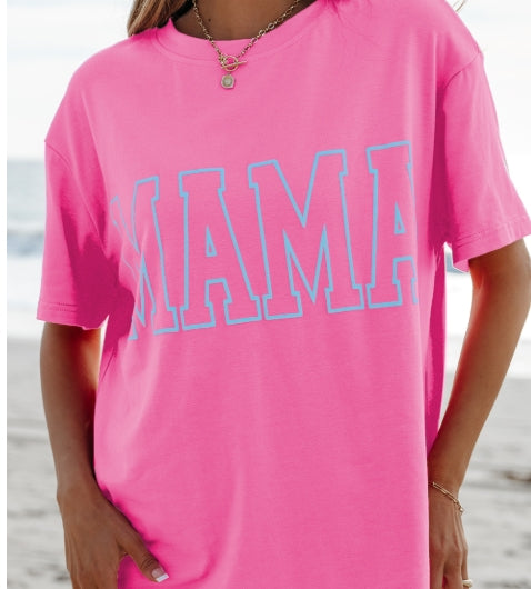 Bright Pink MAMA Letter Graphic Neon T Shirt