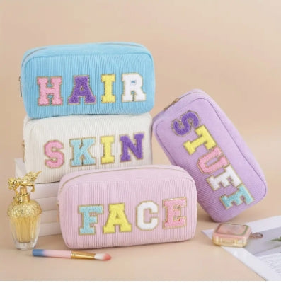 Chenille Letter Patch Cosmetic Bag