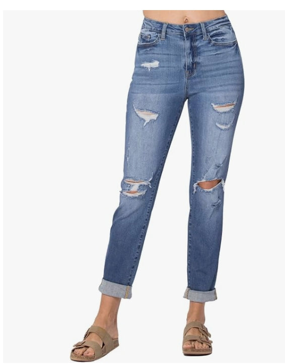 Judy Blue High Waist Cuffed Distressed Jeans