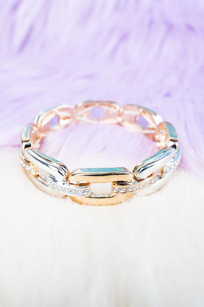 Hold Your Attention Crystal Two-Tone Link Bracelet