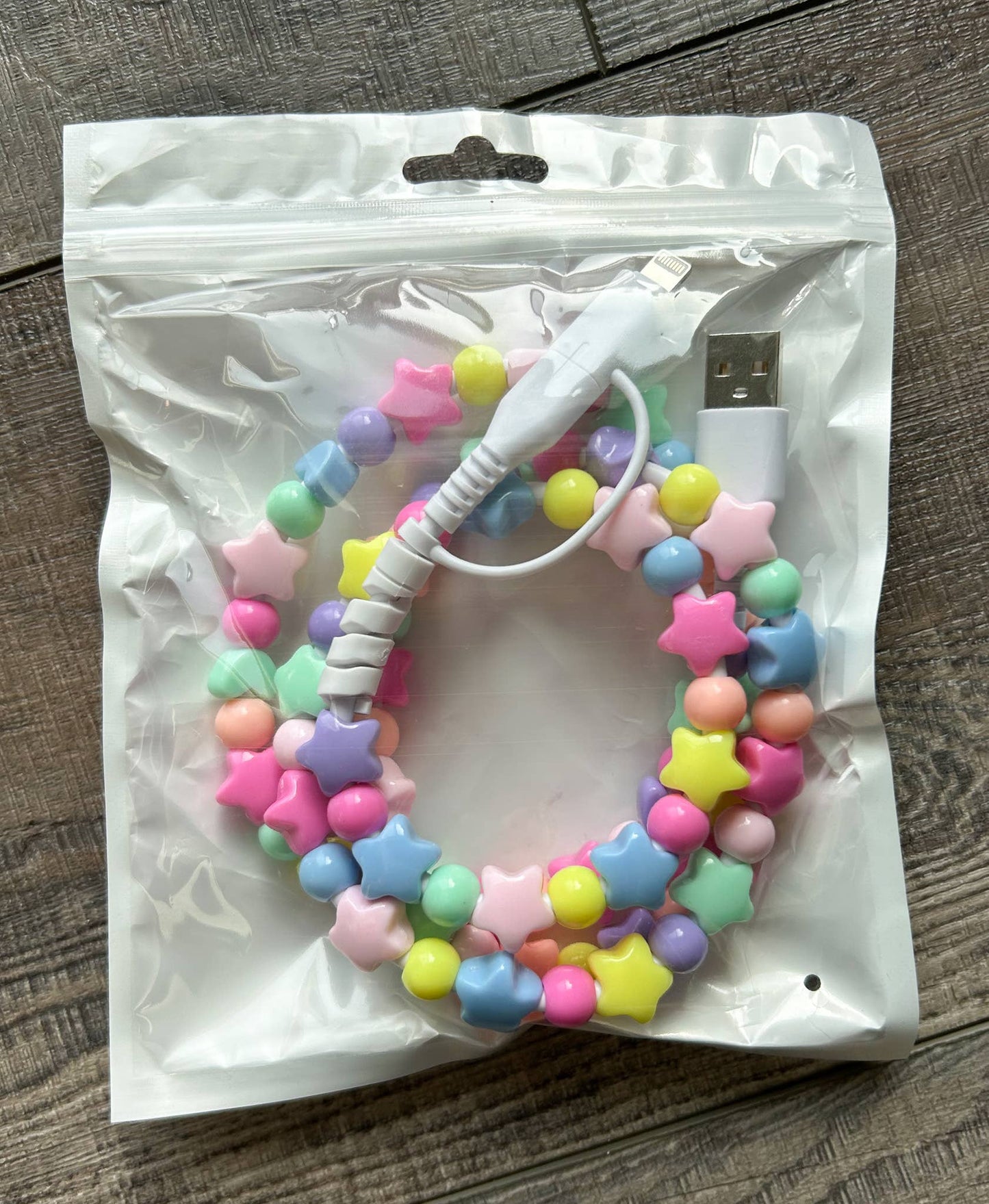 Stars Beaded Phone Charger with Lightning and USB-C Cable