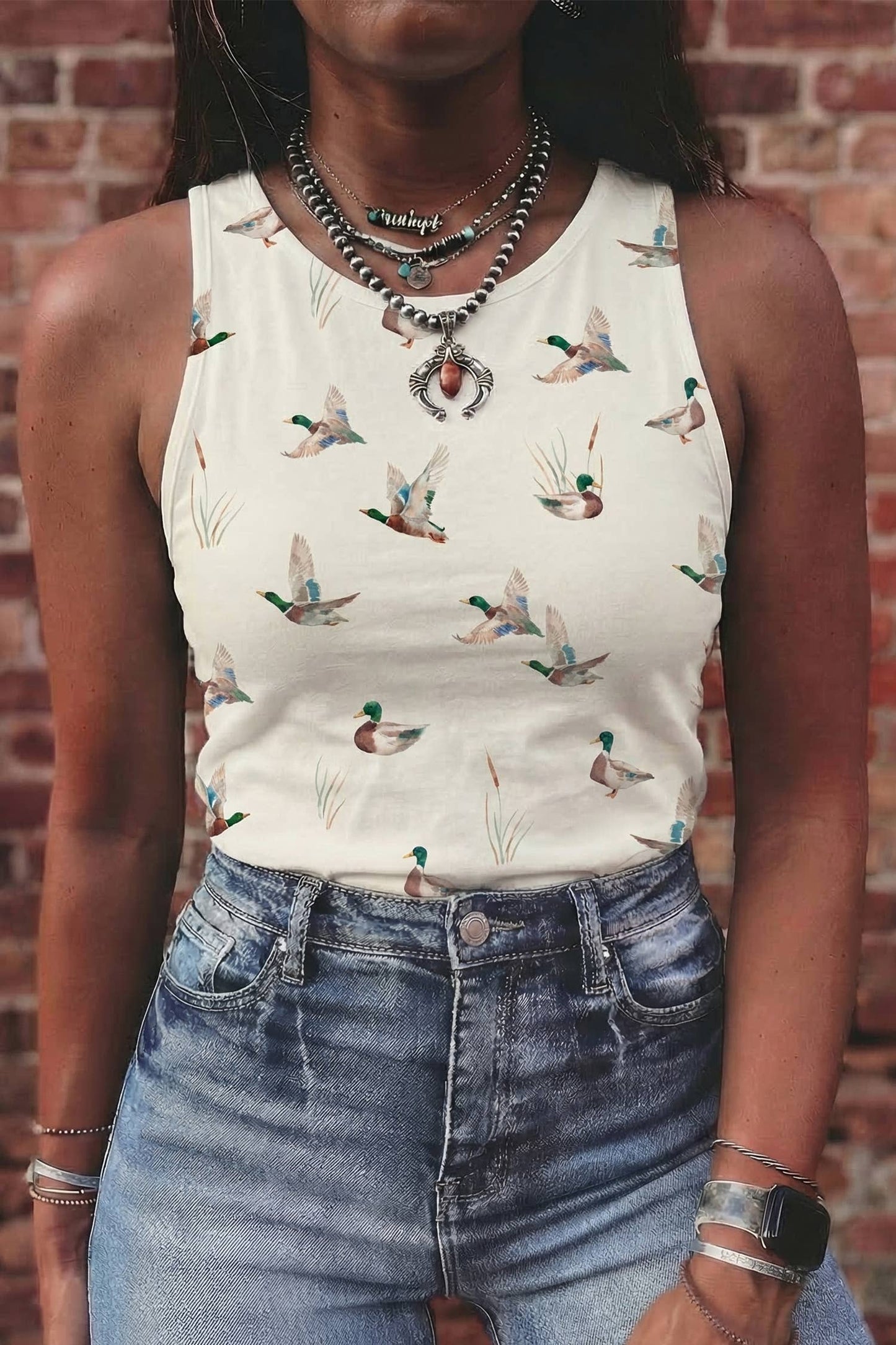 Mallard Sleeveless Round Neck Tank Top