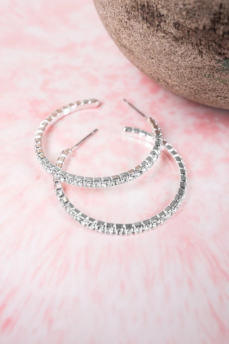 Crystal Avenue Candice Silver tone Crystal Hoop Earrings