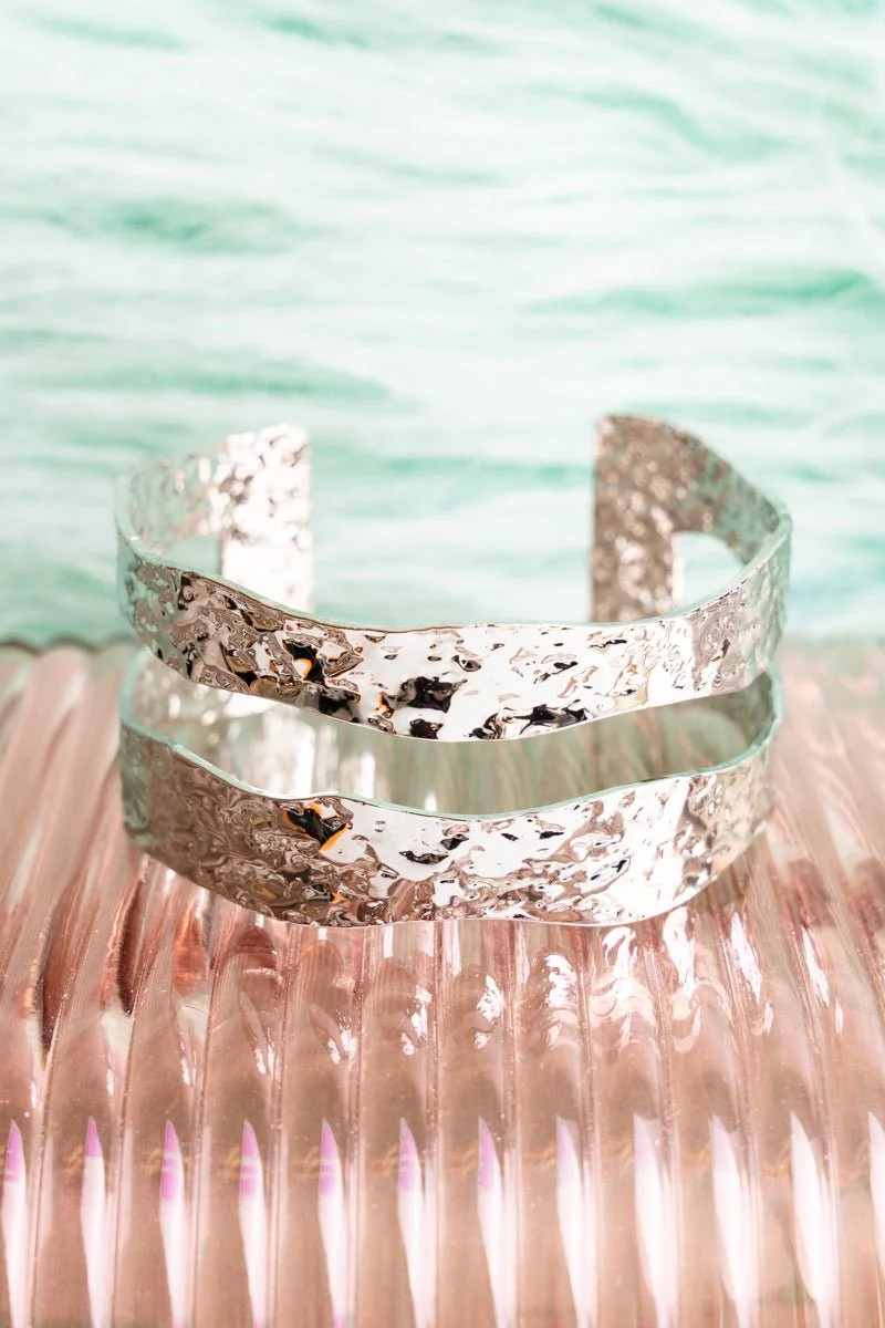 Cassie Hammered Wavy Silvertone Cuff