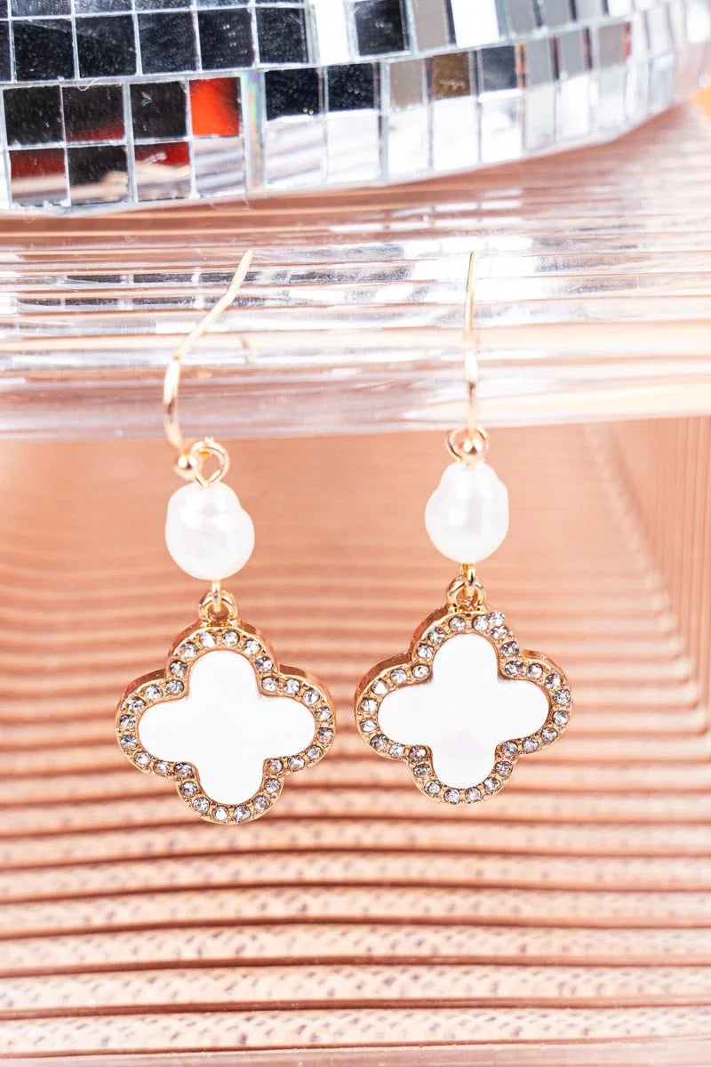 Pearl & Crystal Quatrefoil Earrings
