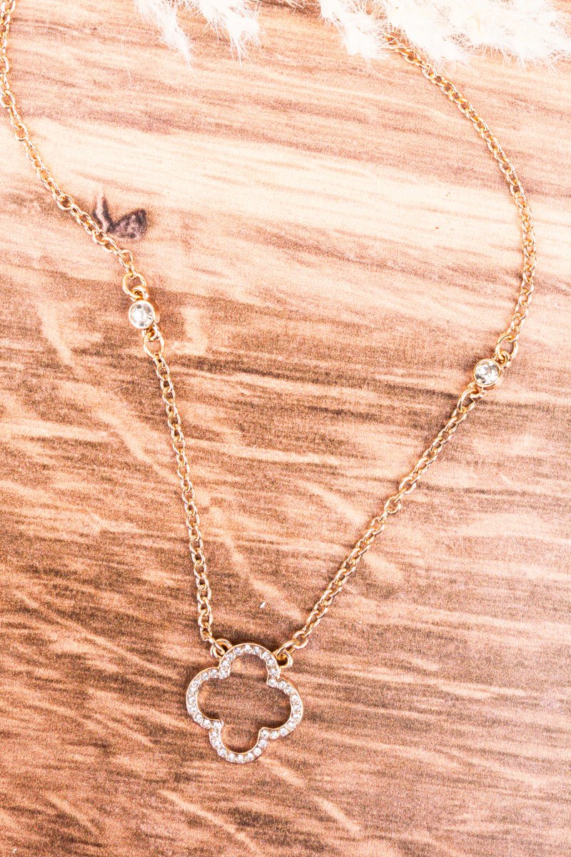 Pave Quatrefoil Goldtone Necklace