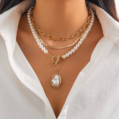 PEARL CHARM MULTILAYER PEARL GOLD MIX NECKLACE
