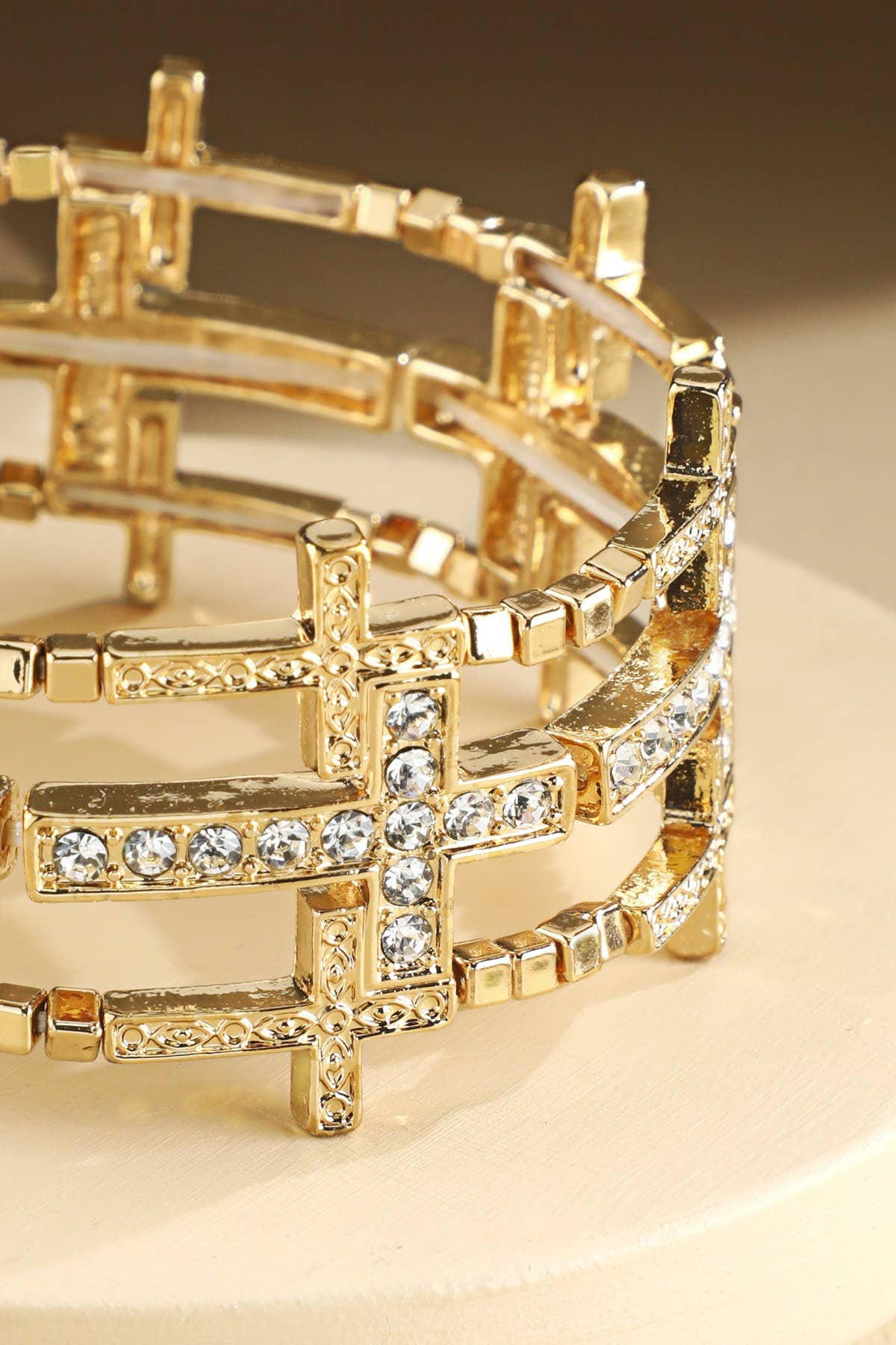 Metal Crystal Cross Stretch Bracelet