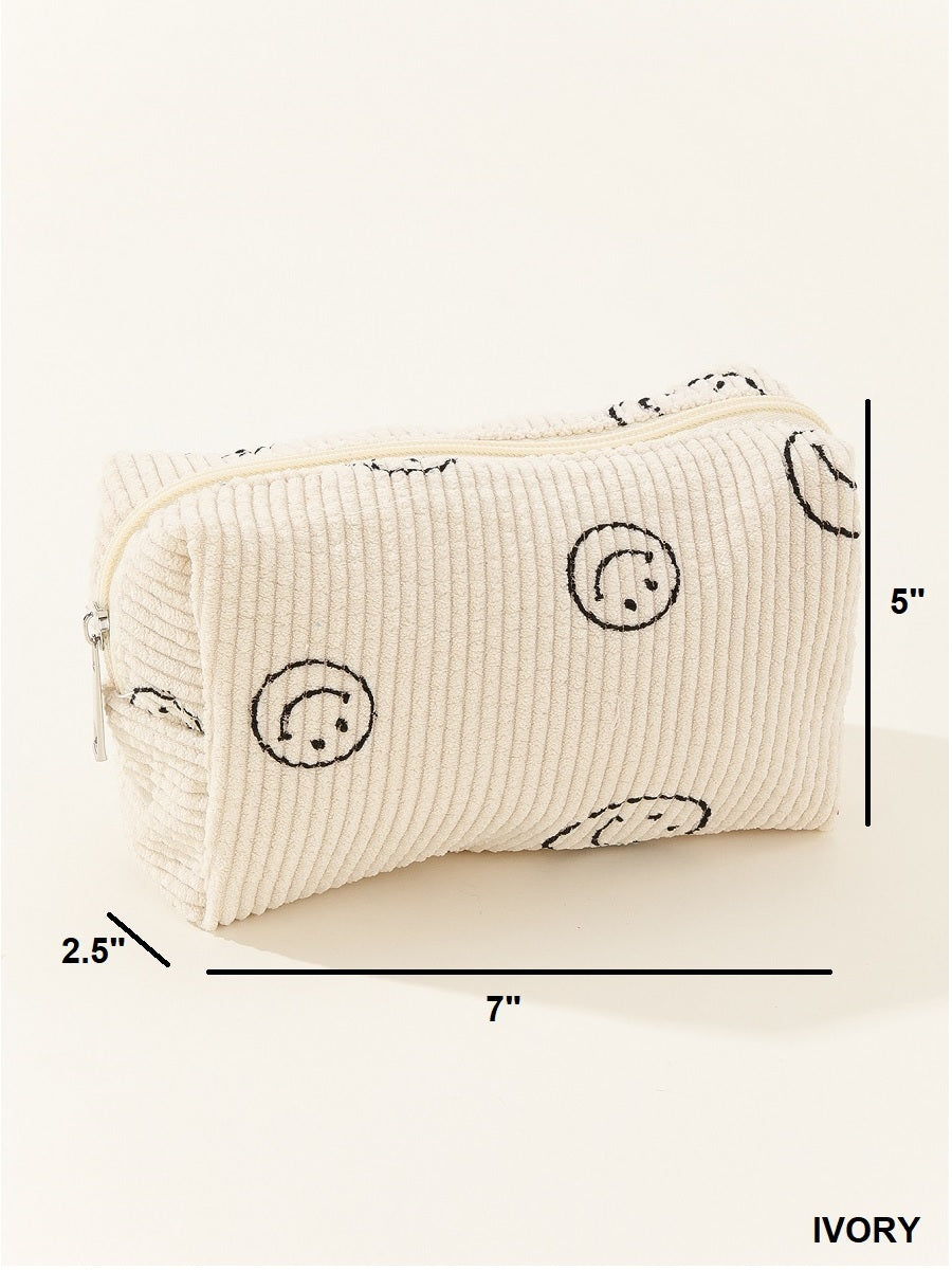 Smiley Ribbed Cosmetic Bag