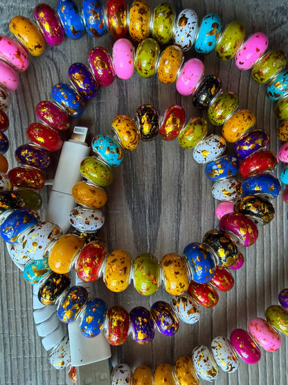 Gold Rainbow Beaded Phone Charger with Lightning and USB-C