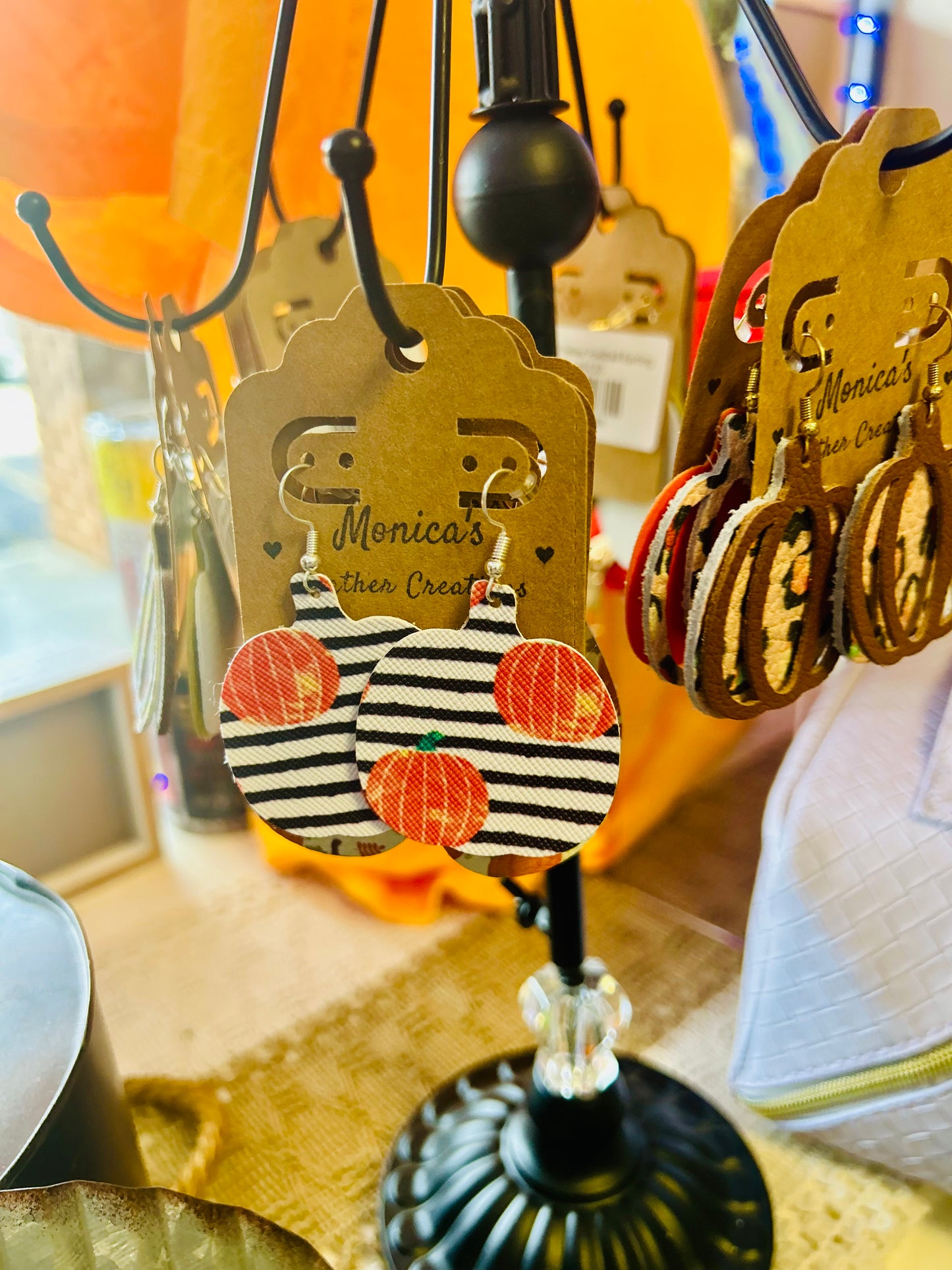 Leather Pumpkin Earrings