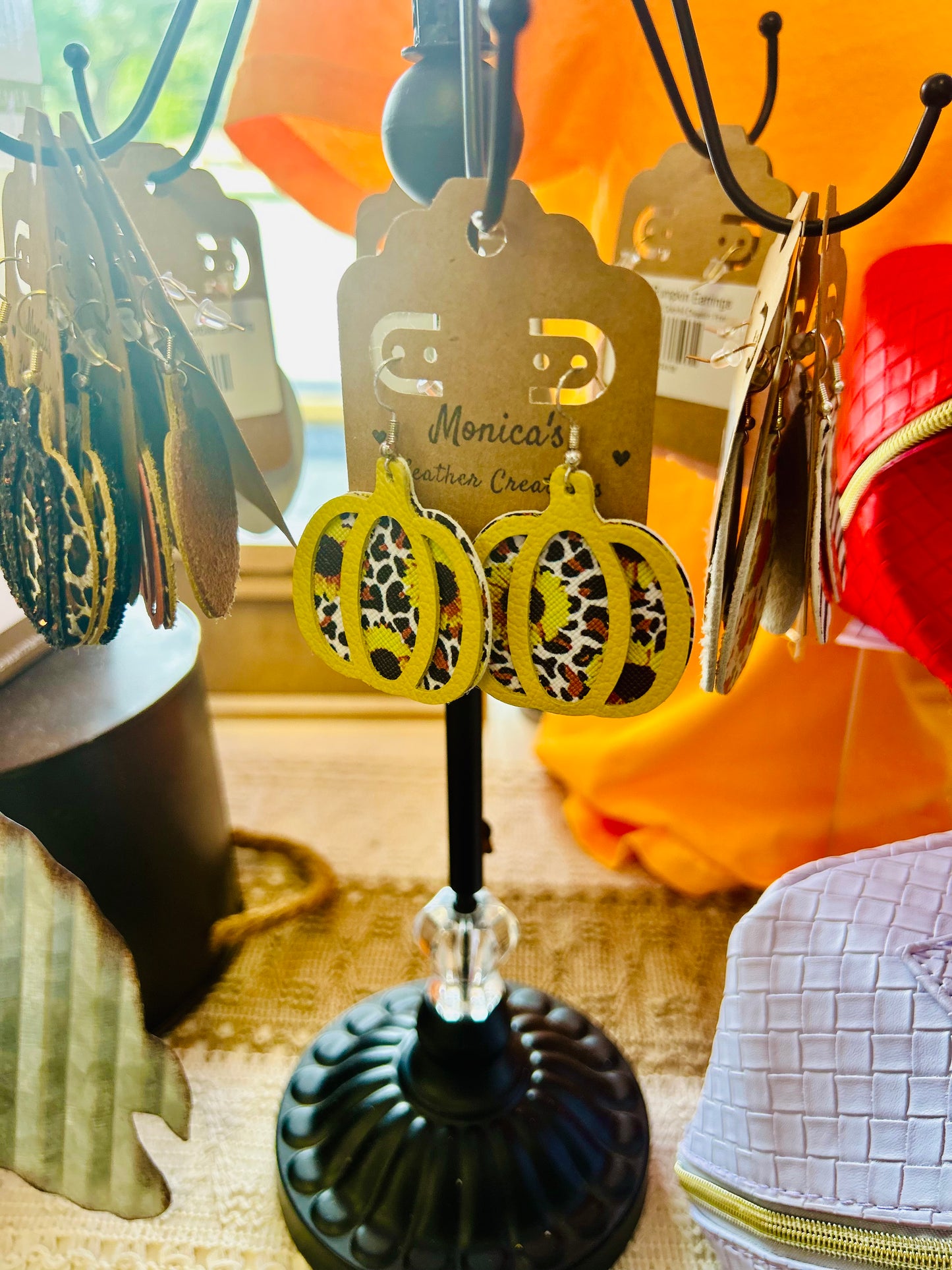 Leather Pumpkin Earrings