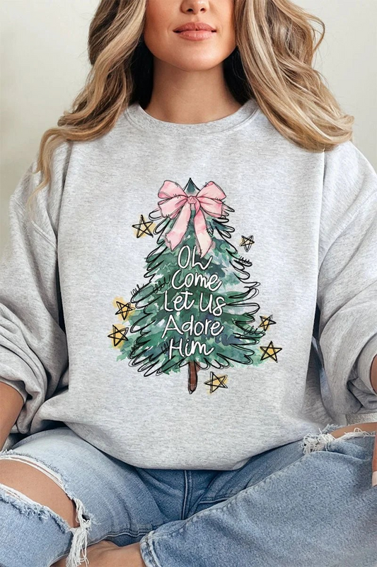 Christmas Tree Let Us Adore Him Unisex Crew Sweatshirt