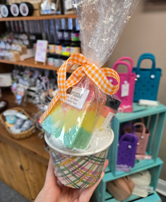 Soap, sugar scrub, and loofa set