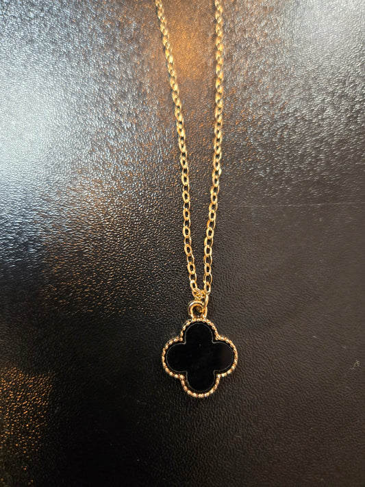 Viola Goldtone Trimmed Black Shell Quatrefoil Necklace