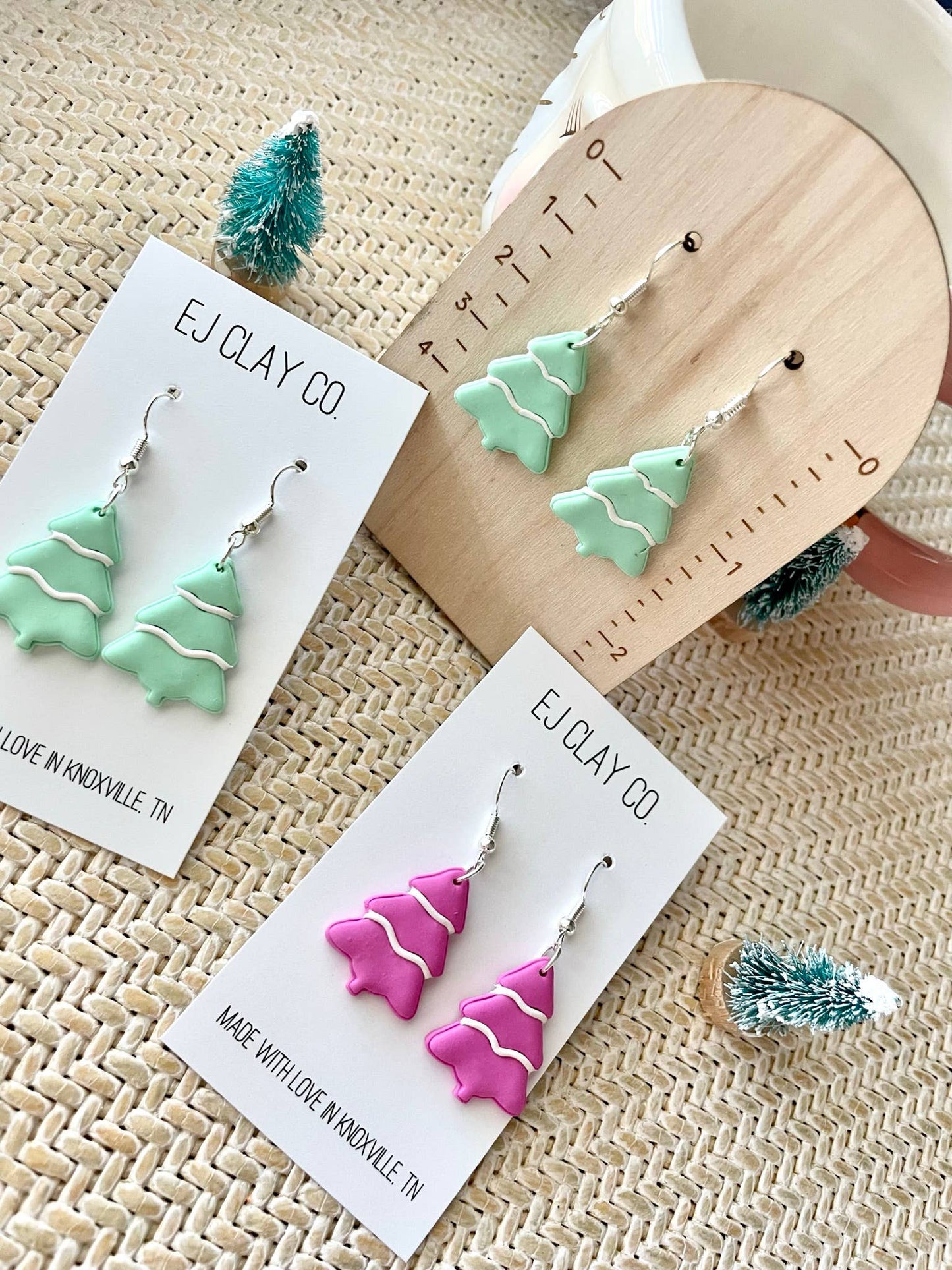 Snowy Christmas Tree Clay Earrings