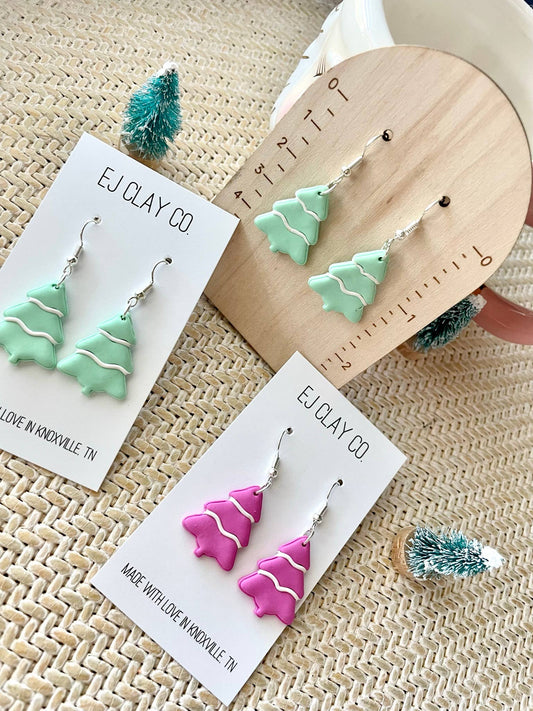 Snowy Christmas Tree Clay Earrings