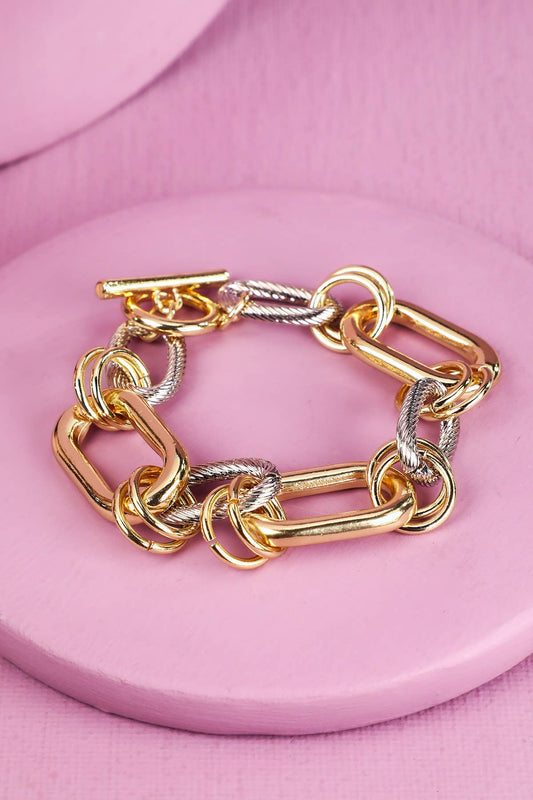 Mixed Chain Oval Rope Link Toggle Bracelet
