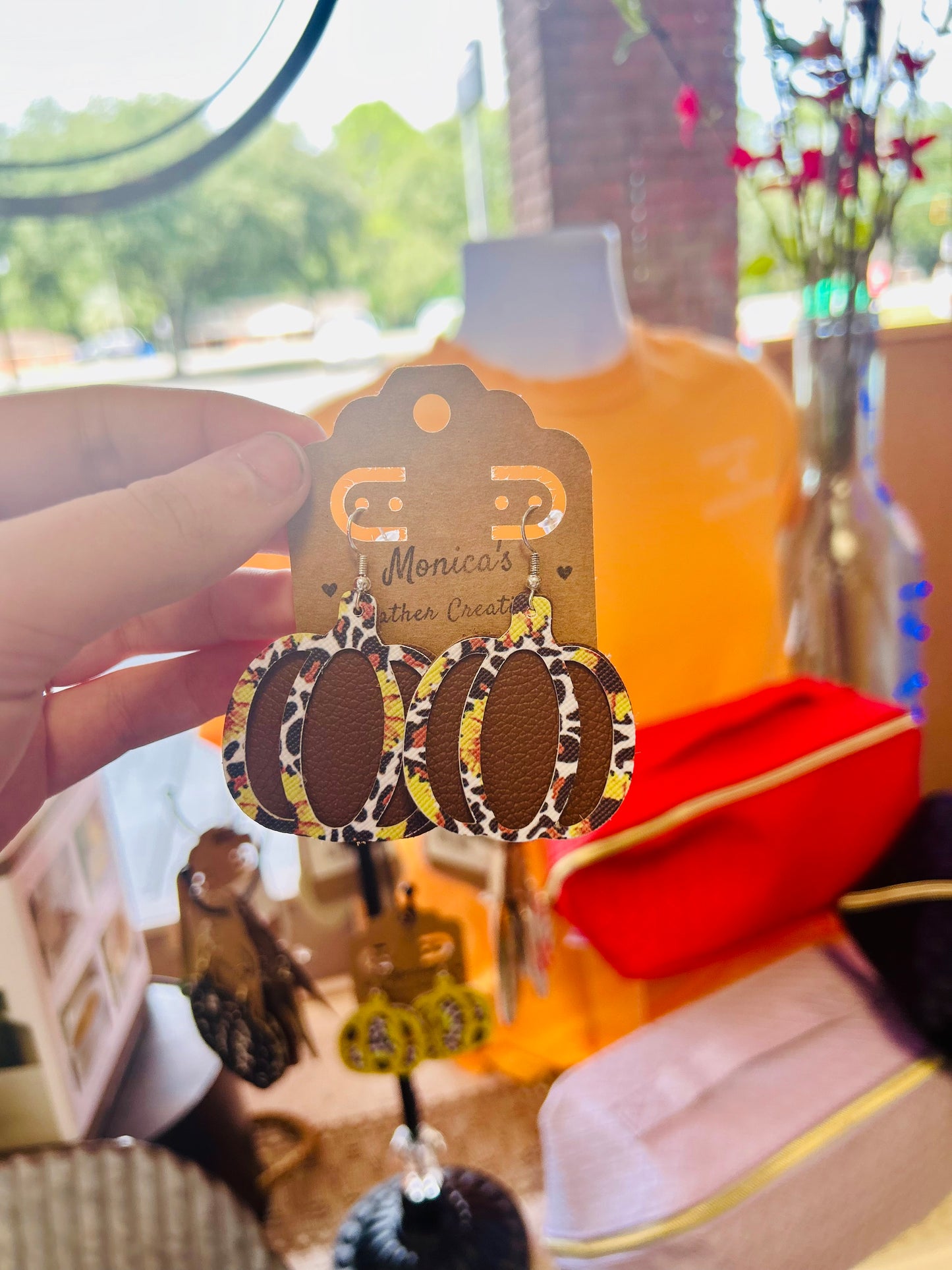 Leather Pumpkin Earrings