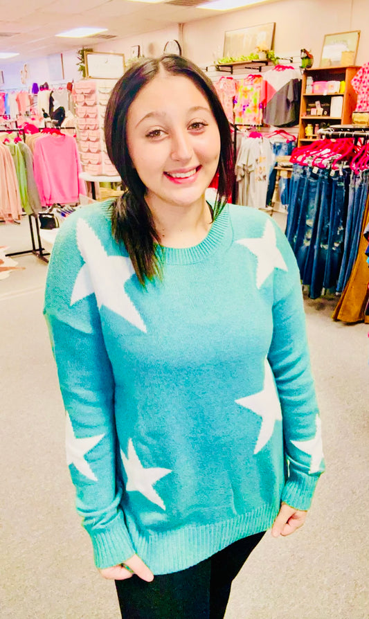 Green Star Pattern Sweater