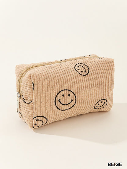 Smiley Ribbed Cosmetic Bag