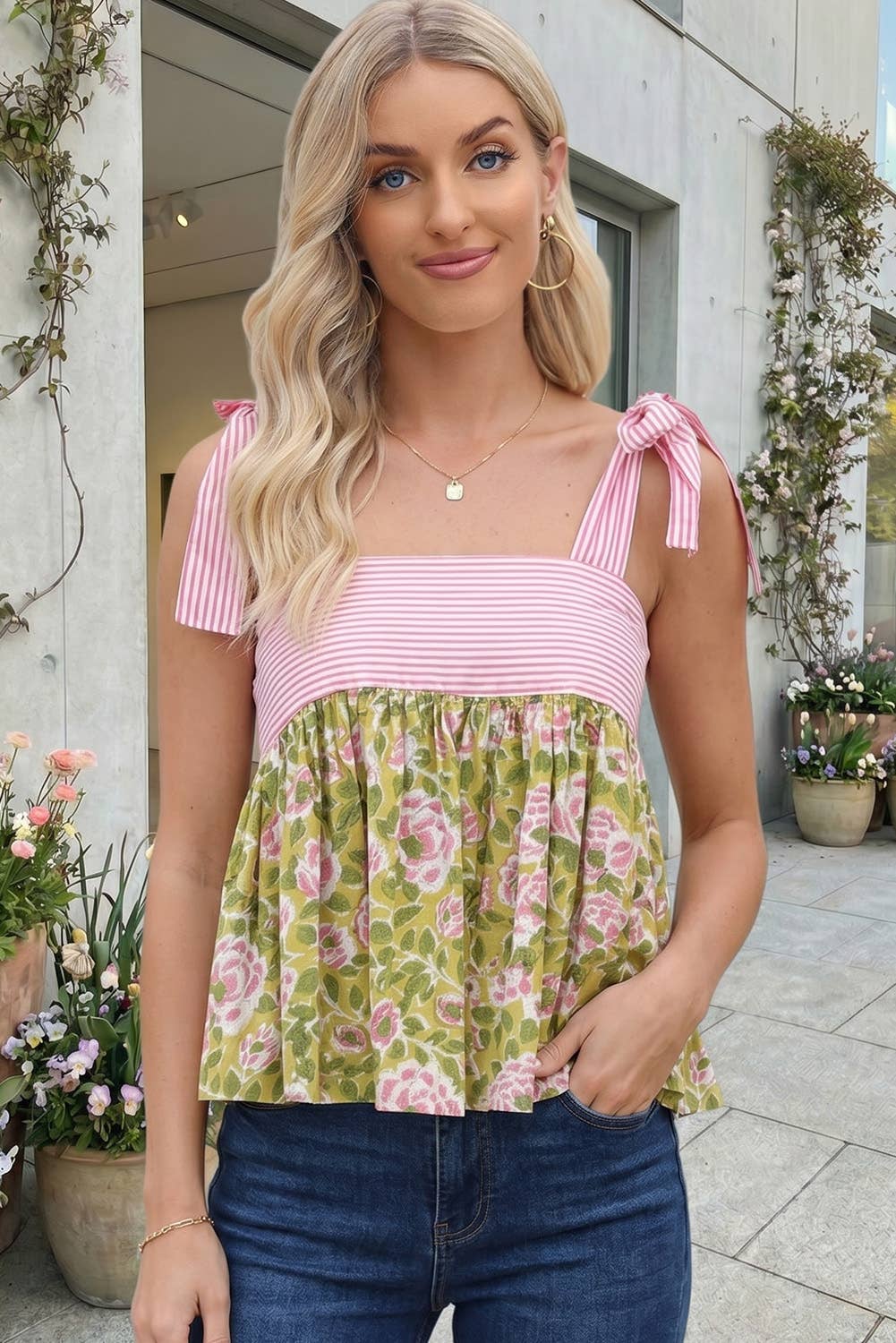 Knot Straps Babydoll Tank Top